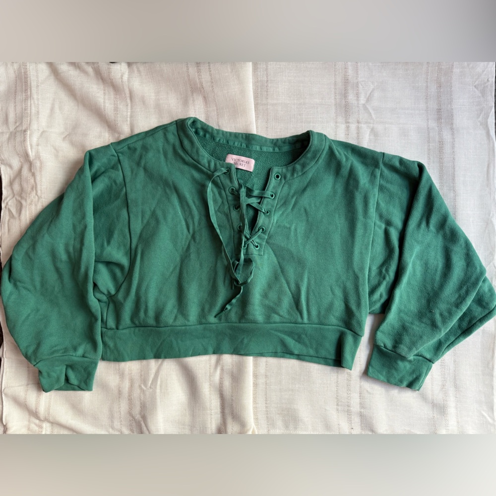 Victoria's Secret Green Lace-Up Cropped Sweater